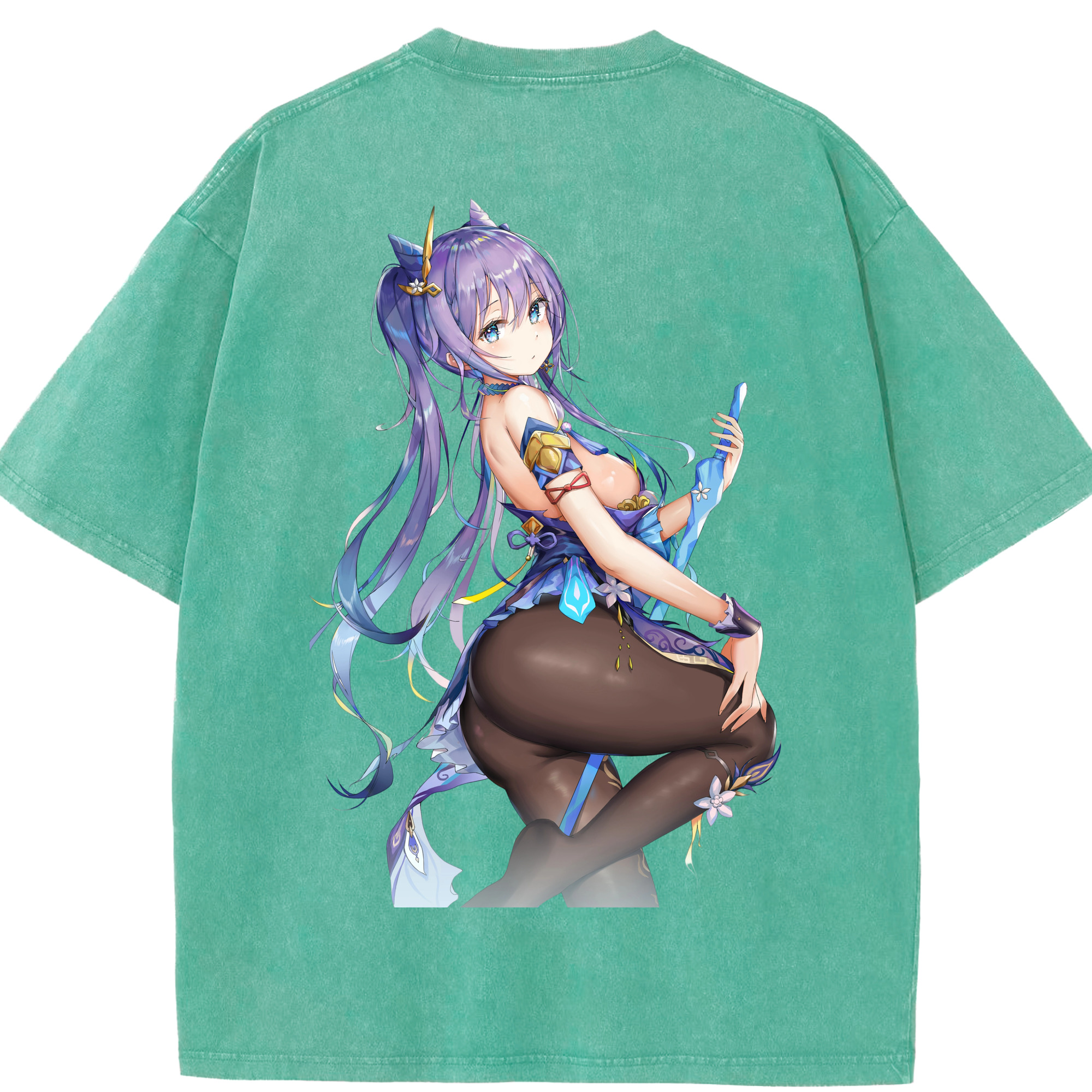 げんし神 刻晴 こくせい genshin Kokusei 綿100% ヴィンテージ風 半袖Tシャツ（背面プリント）